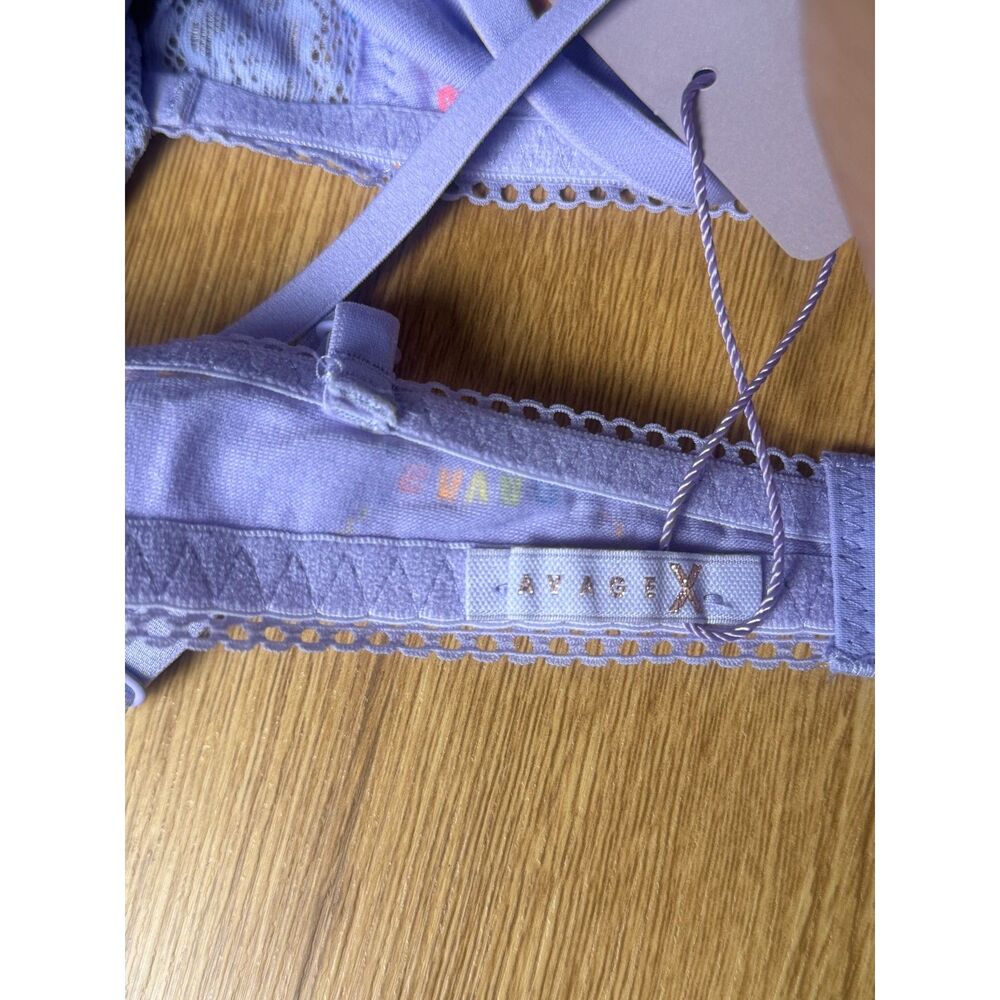 NWT Savage Fenty Rainbow Logo Print Bralette Lavender Soft Lace Spaghetti Medium - Picture 3 of 6